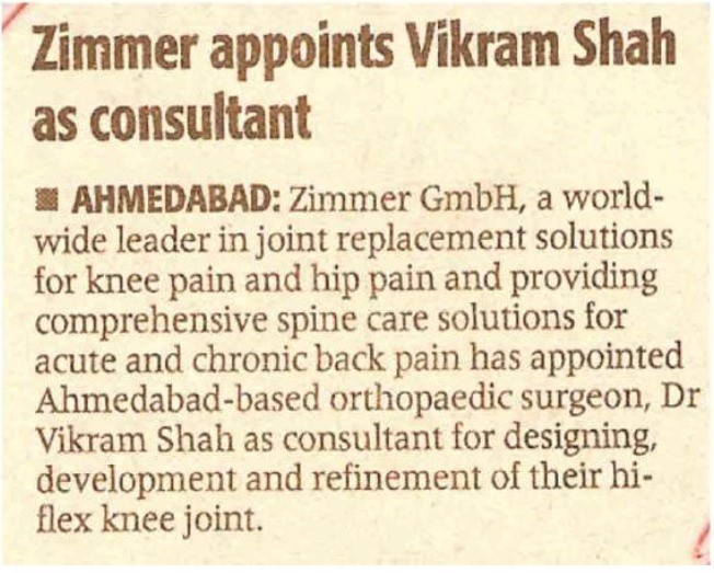 Zimmer Appoints Dr Vikram Shah As Consultant